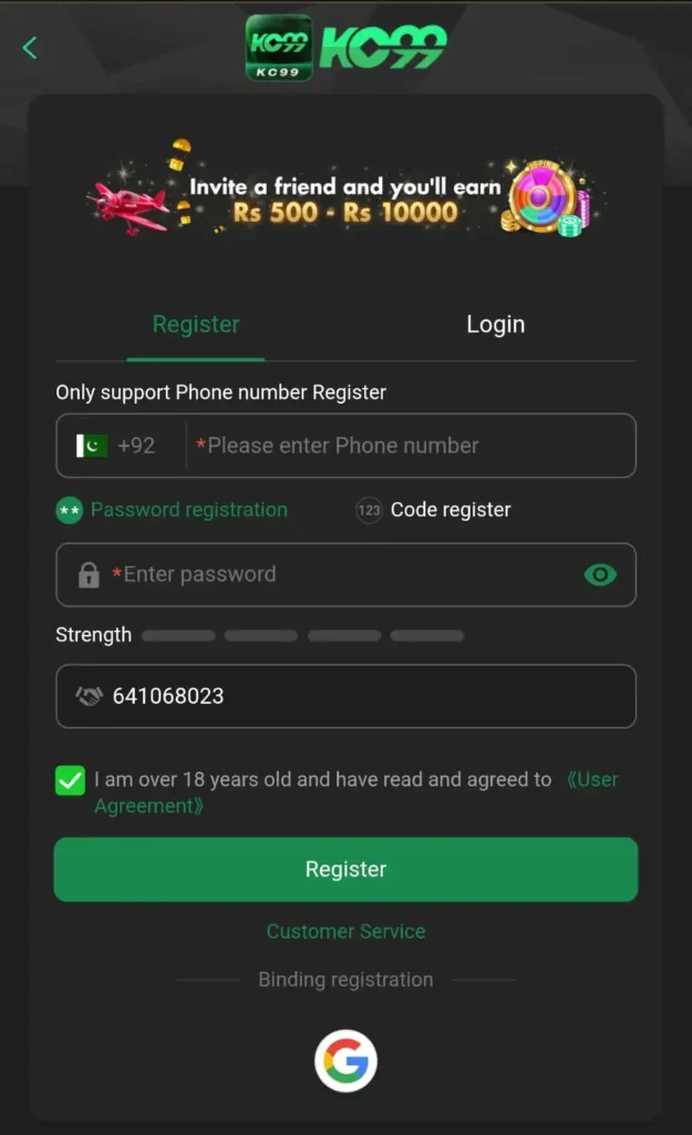 KC99 game register and login