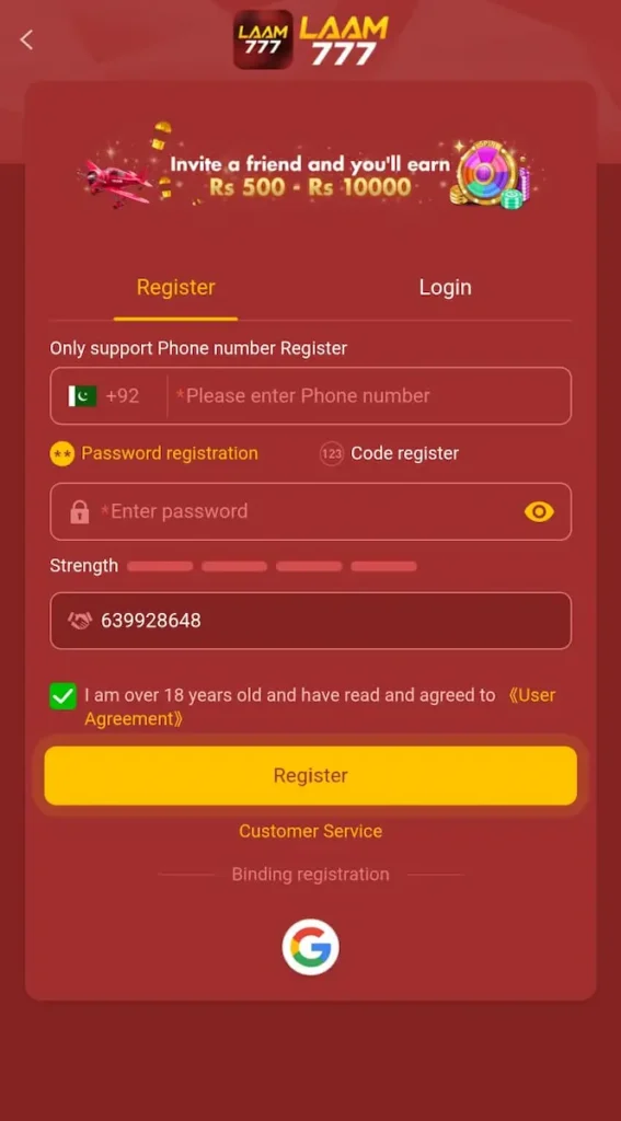 LAAM777 game register and login