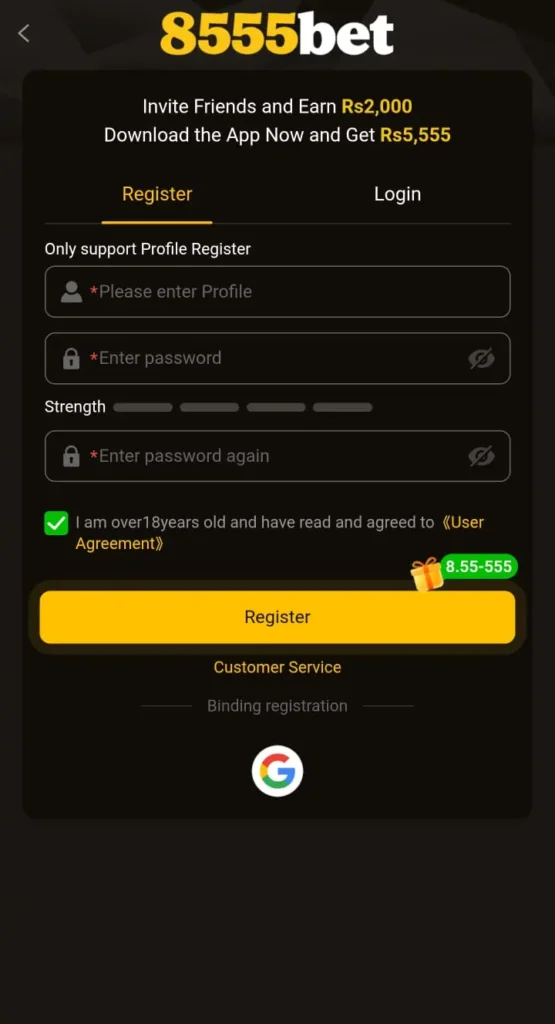 8555BET game register now